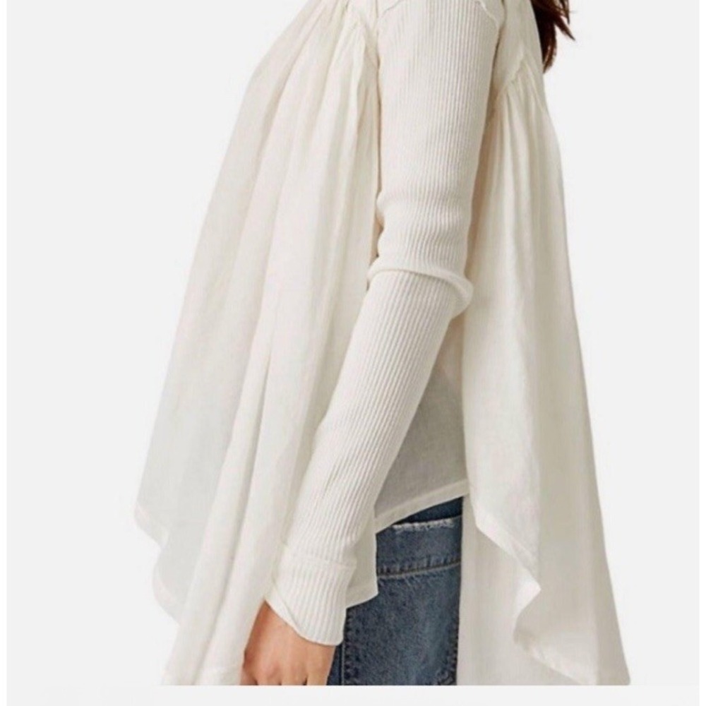 We The Free People The Lyrical Tunic Top White Oversized Boho Hi Low Flowy Sz M - Picture 2 of 9